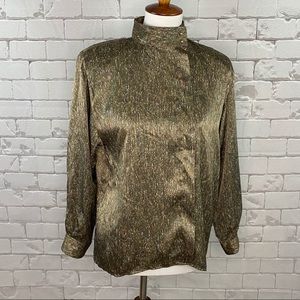 Vintage Stuart Lang Peacock Print Blouse Size 6